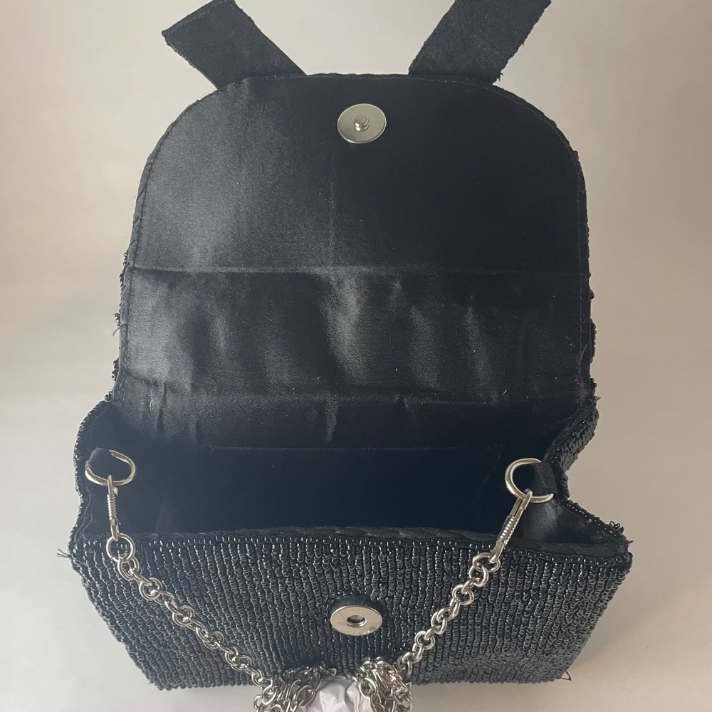 Rachel Zoe Black Beaded Handle Bag / Clutch w Removable Chain Strap Boxed Gift - Picture 5 of 6